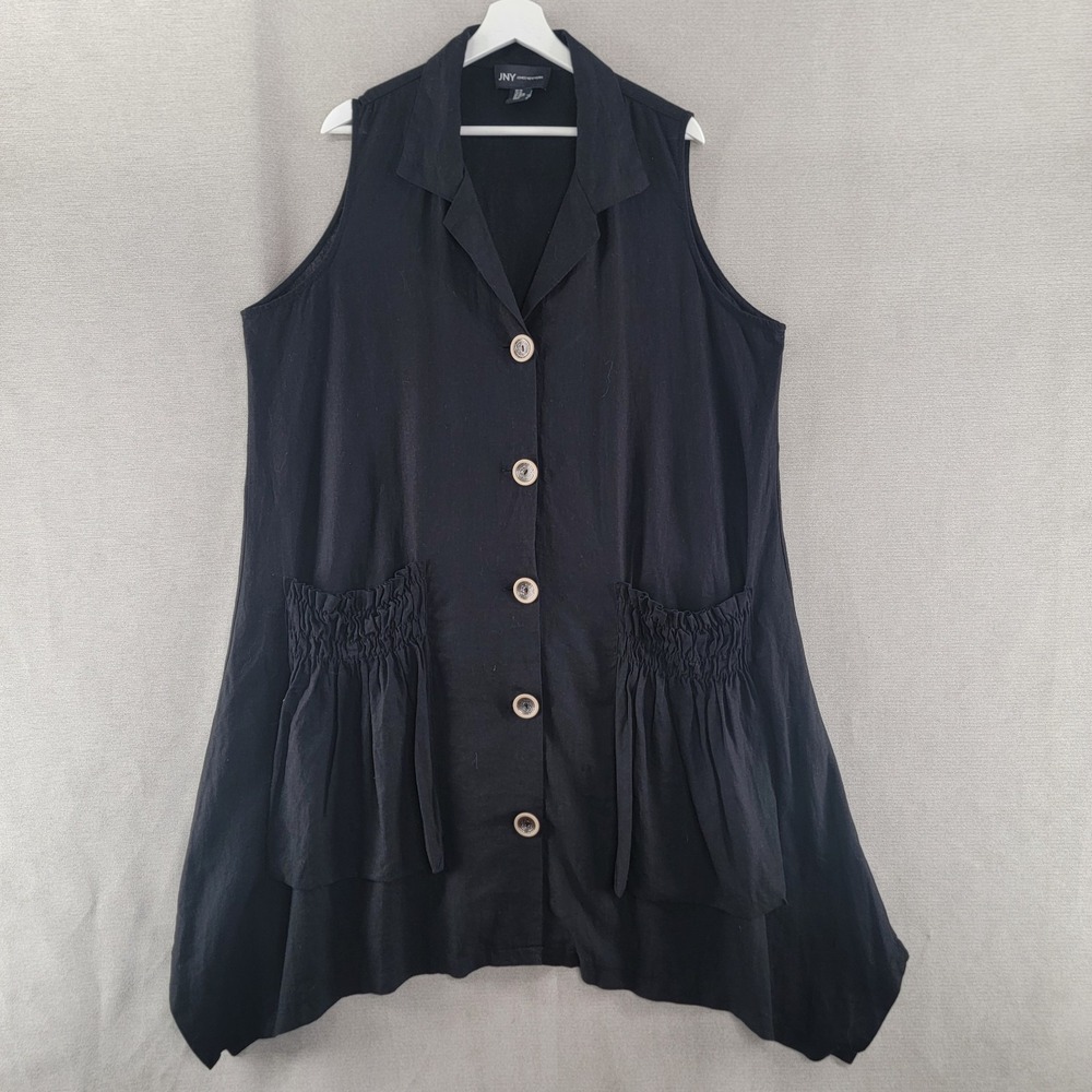 Jones New York Dress Linen Relaxed Lagenlook Coastal Midi Shirt Size 1X Black